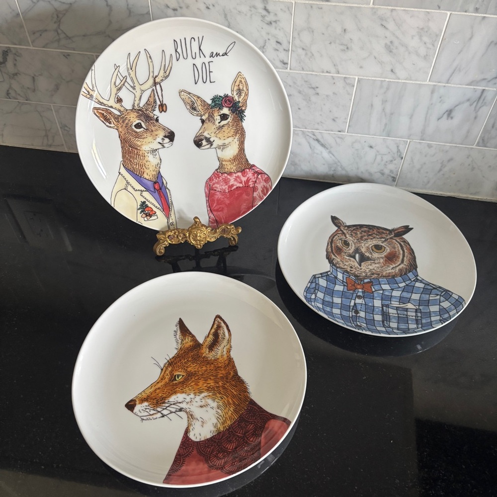 Trio of Rachel Kozlowski West Elm Dapper Animal 8.75” Plates